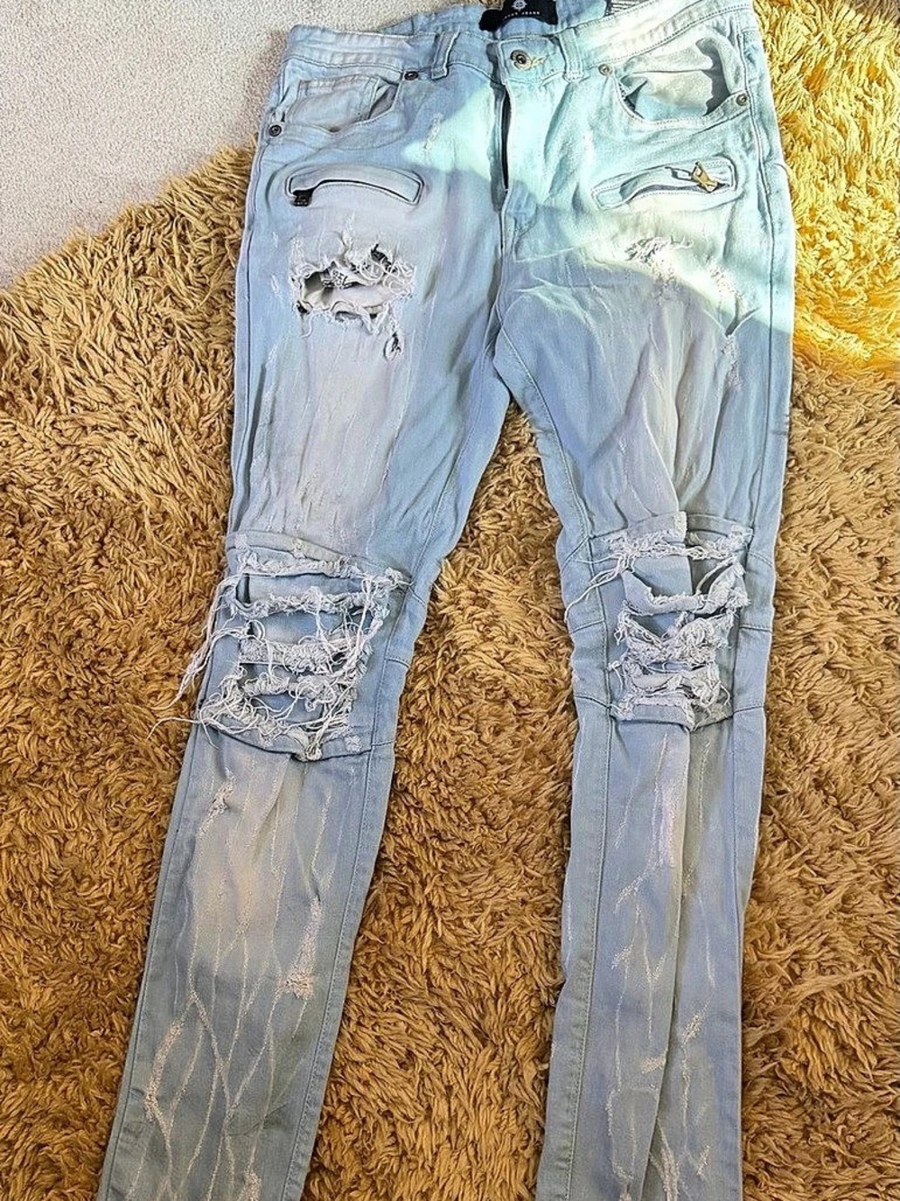 Focus Jeans Skinny Distressed Jeans in Blue Waist 34W x 32L